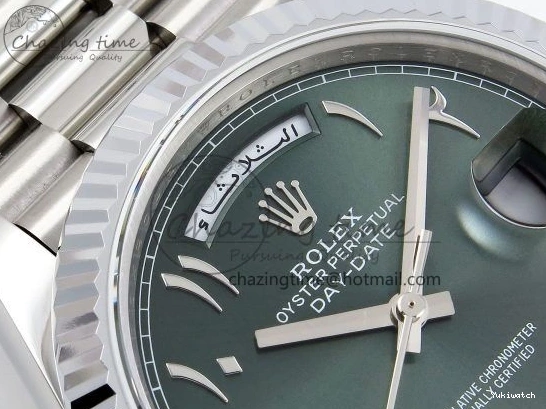 904L VR3255 DayDate SS President Green on Steel (Gain 40 Arabic Dial Weight) JDF Bracelet V3 0304